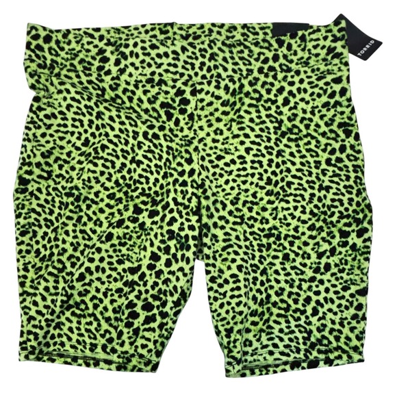 Torrid NEW Lime Green Leopard Print Bike Shorts 9" Inseam Plus 2X Animal Print - Picture 1 of 6
